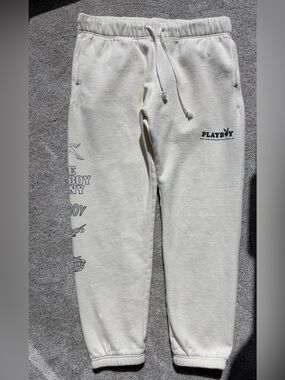 Playboy by PacSun Sweatpants Joggers Cream Off White Graphic Bunny Size L